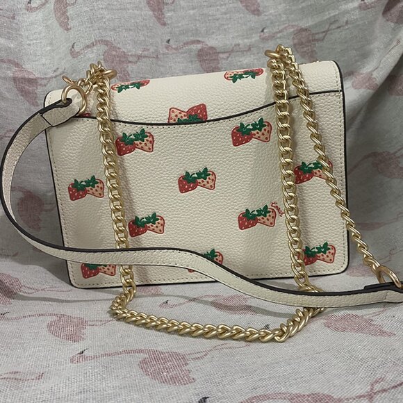 Coach Strawberry Print White Flap Shoulder Bag - Picture 2 of 7